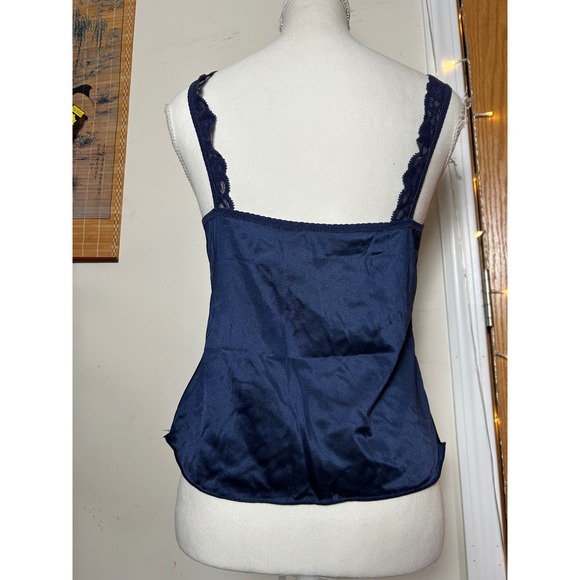 Vintage Navy Blue Lace Trim Sheer Camisole Tank Top Style Women's Size 36 Small - Picture 4 of 9